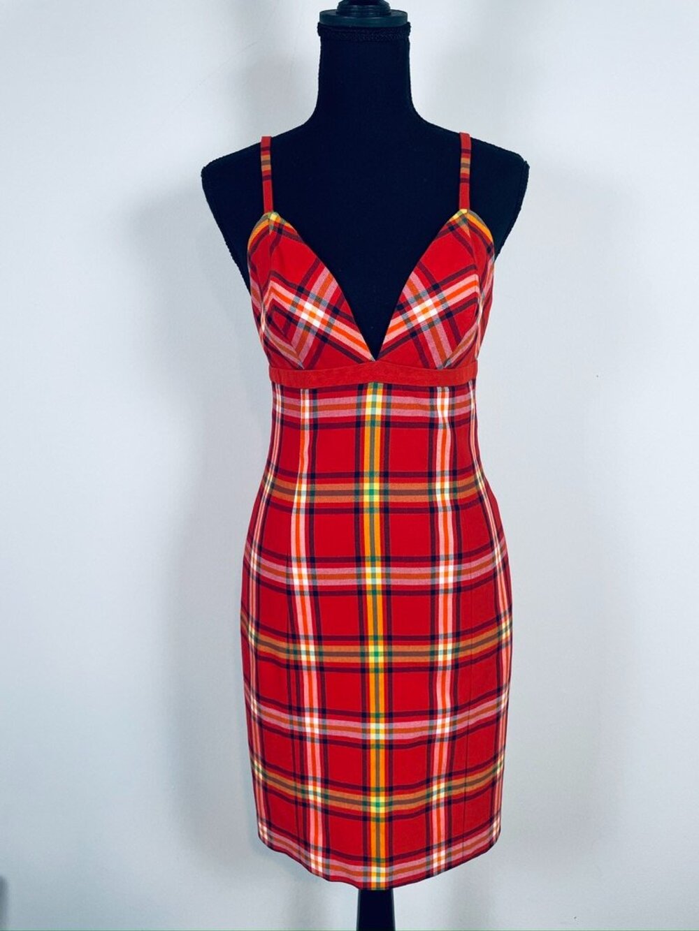 Emanuel Ungaro fitted red plaid tartan dress